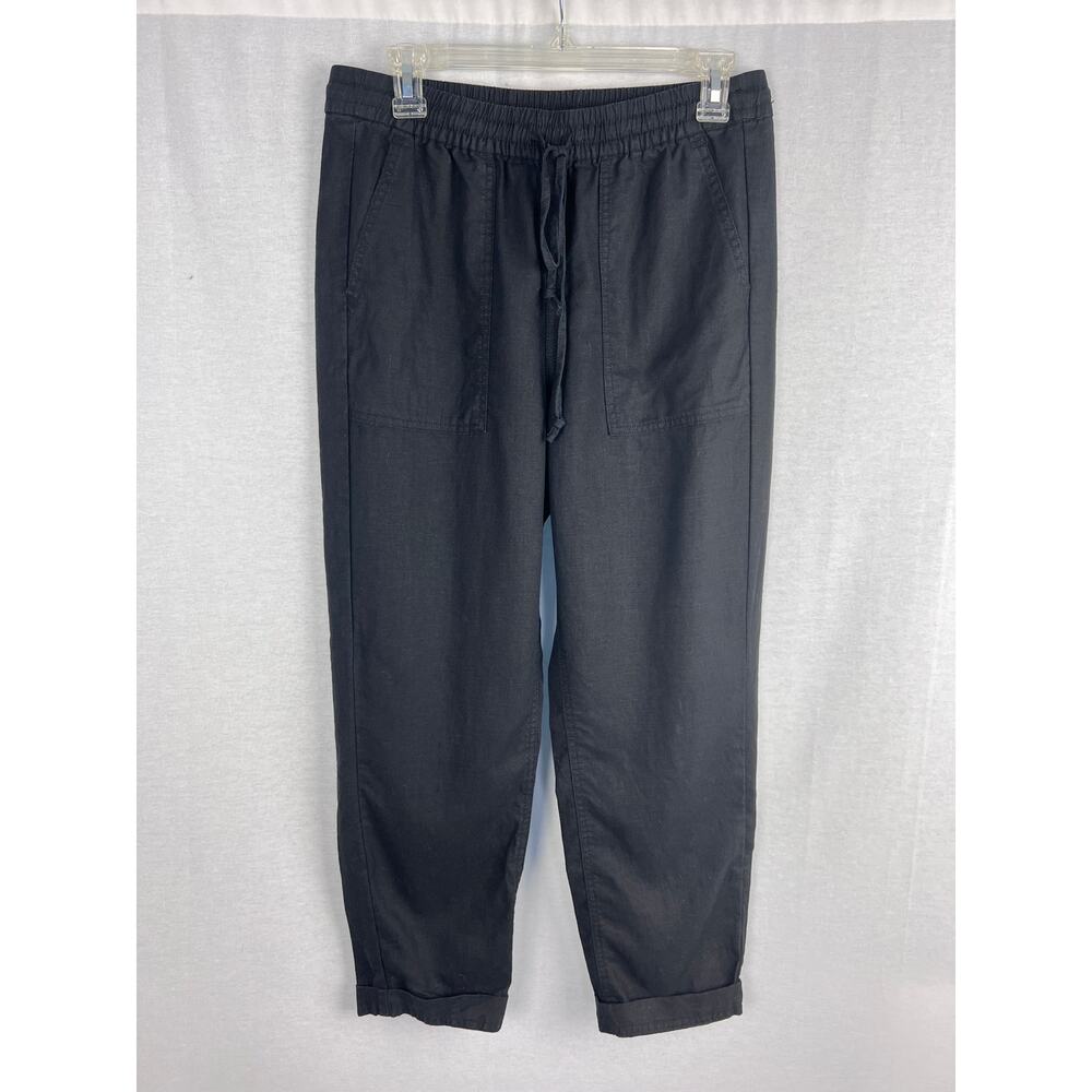J. Crew Pants Seaside Pull On Linen Blend Black Boho Chic Summer Vacation Breezy